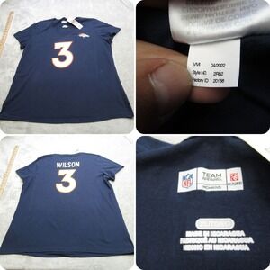 Denver Broncos Wilson #3 Shirt Womens XL Blue NFL Team Apparel Cotton V-Neck NEW